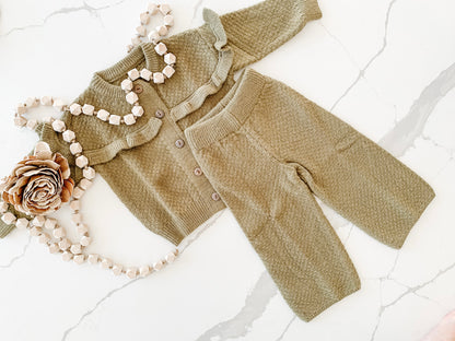 Custom Cardigan Set In Army Green