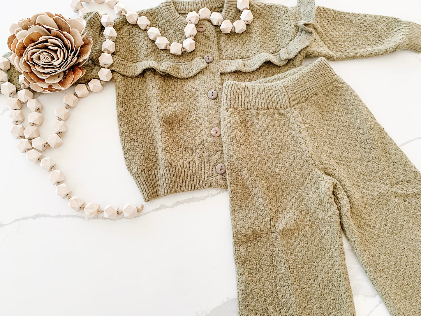 Custom Cardigan Set In Army Green